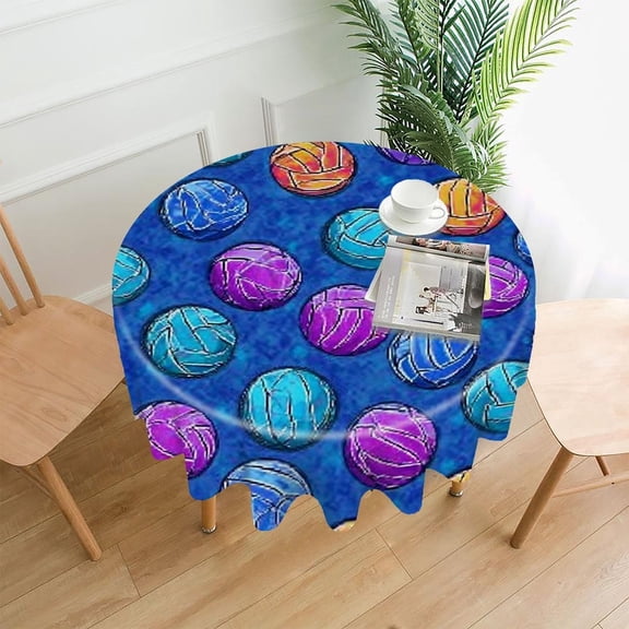 RKSupls 60 Inch Round Tablecloth, Colorful Volleyballs Pattern Premium Polyester Straight Edge Wrinkle Resistant Washable Table Cover for Party Home Dining Decor