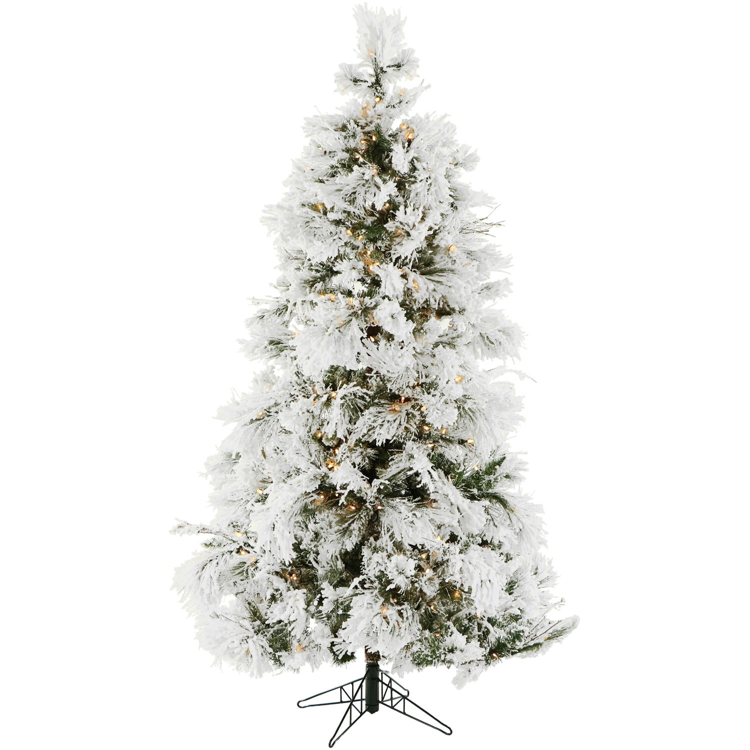 Fraser Hill Farm 6.5-Ft. Flocked Snowy Pine Christmas Tree with Warm White LED Lights, FFSN065-5SN