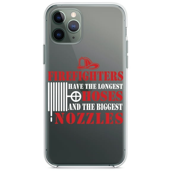 DistinctInk Clear Shockproof Hybrid Case for iPhone 11 (6.1" Screen) - TPU Bumper Acrylic Back Tempered Glass Screen Protector - Firefights Have Longest Hoses and Biggest Nozzles