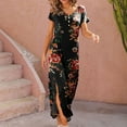 thumbnail image 5 of up to 60% off Gifts Usmixi Formal Dresses for Women Loose Button up Irregular Slit Vintage Long Dresses with Pocket V-Neck Short Sleeve Floral Print Summer Maxi Dress Red l, 5 of 6