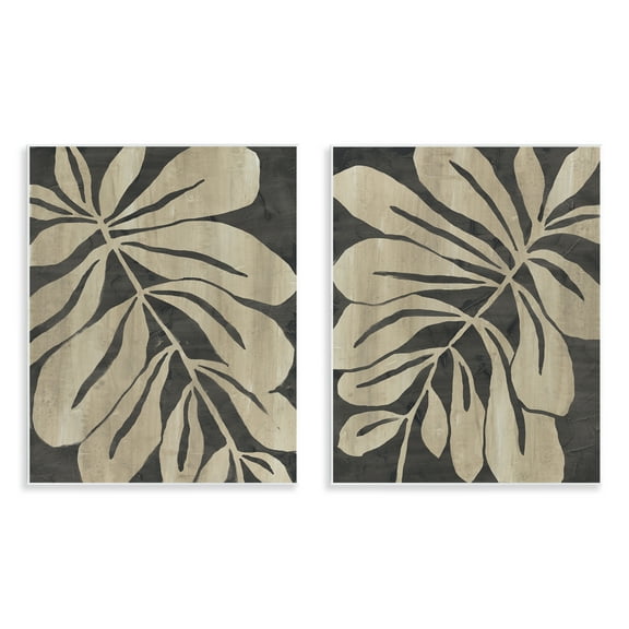Stupell Industries Rustic Curved Leaves Floral Painting Unframed Art Print Wall Art, 11 x 14, Set of 2
