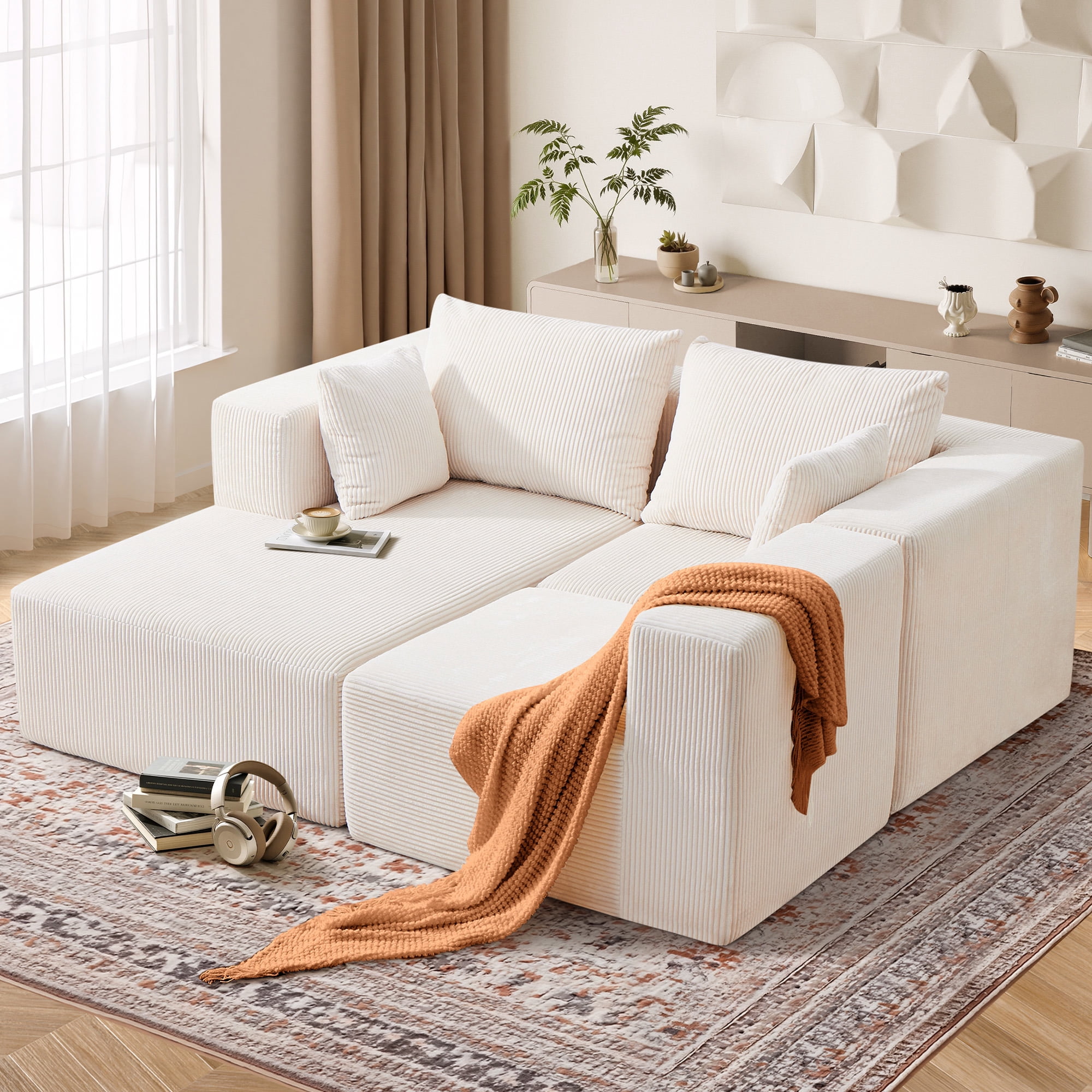 SERWALL 107" Modular Sectional Sofa, L Shaped Cloud Sectional Couch, Boneless Convertible Sofa for Living Room, Beige