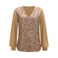 thumbnail image 5 of RPVATI Deep V Neck Sequin Tops for Women Sexy Sparkly Shirts Long Sleeve Tops Glitter Dressy Formal Blouses Cocktail Top Gold 3XL, 5 of 7