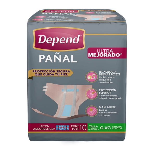 Pañales para incontinencia Depend derma protect grande 12 pzas