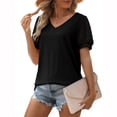 thumbnail image 4 of SDNall Blouses for Women Casual Fashion Woman Causal V-Neck Vintage Solid Blouse Short Sleeve Tops Summer Tops for Women (Black, Sizes S-XXL), 4 of 9