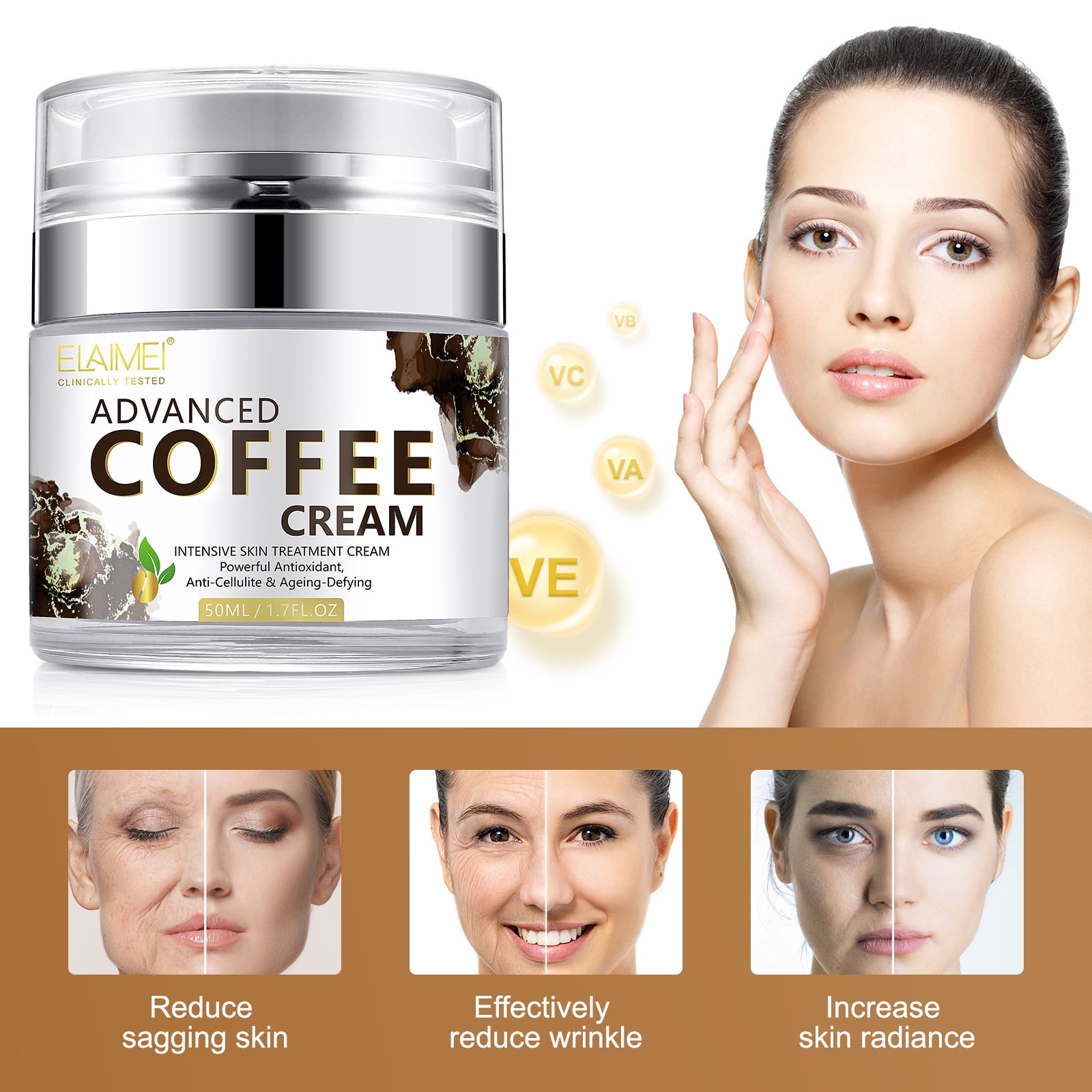 Elaimei Active Caffeine Face Cream Moisturizing, Moisturizing, Rejuvenating, Repairing Light
