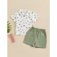 thumbnail image 4 of Cenuakty Toddler Boy Summer Shorts Set Tropical Print Lapel Neck Single Breasted Shorts Sleeve Tops Solid Color Shorts Outfit, 4 of 9