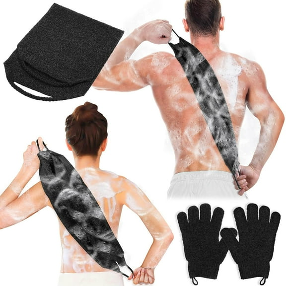 Exfoliating Back Scrubber Bath Gloves Set, Exfoliating Shower Towel with Shower Gloves for Body Scrub, Back Cleaner Wash Gloves to Remove Dead Skin