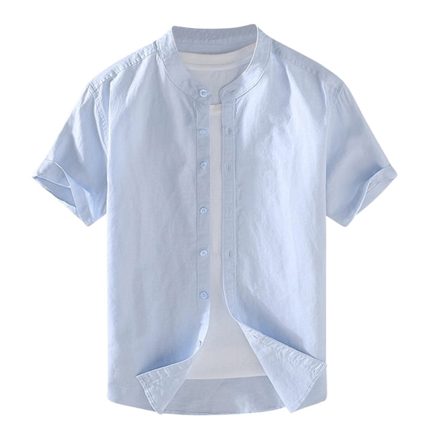 pstuiky Camisas casuales de manga corta para hombre, Camisa de verano para hombre, de manga corta, con cuello alto y botones camisas casuales para hombre xxxl