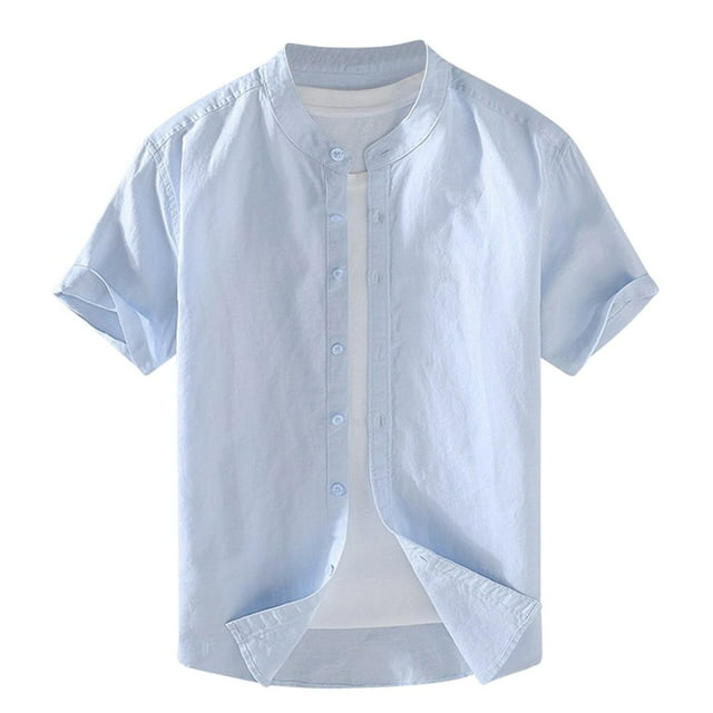 pstuiky camisetas para hombre, Camisa de verano para hombre, de manga corta, con cuello alto y botones ropa de hombre xl