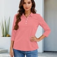 thumbnail image 5 of Bbyeadc Women's Polo Shirts 3/4 Length Sleeve Collared Top Button Solid Color Top Casual Daily Shirt,Watermelon Red(M), 5 of 5