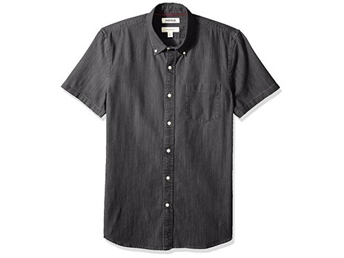mens black denim shirt short sleeve