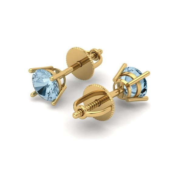0.2 Ct Round Cut Studs Natural Sky Blue Topaz 14K Yellow Solid Solid Gold Everyday Dainty Earrings Screw Back