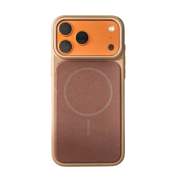 Magnetic Fabric Case for iPhone 17 Pro Max, Ultra Slim Shockproof Phone Cover with Silicone Frame, Built-in Card Holder for 1 Card, Anti-Scratch Protective Case, Desertgold