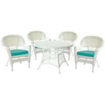 Jeco 5pc White Wicker Dining Set - Turquoise Cushions
