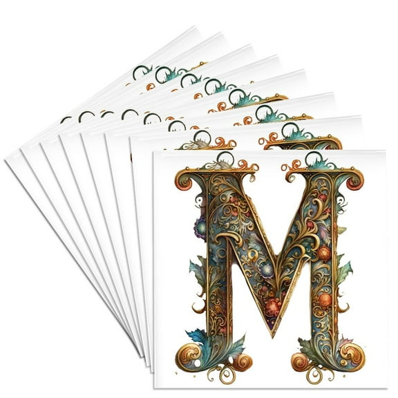 3drose, Celtic Ornamental Monogram M, Set of 8 Ceramic Tile Coasters