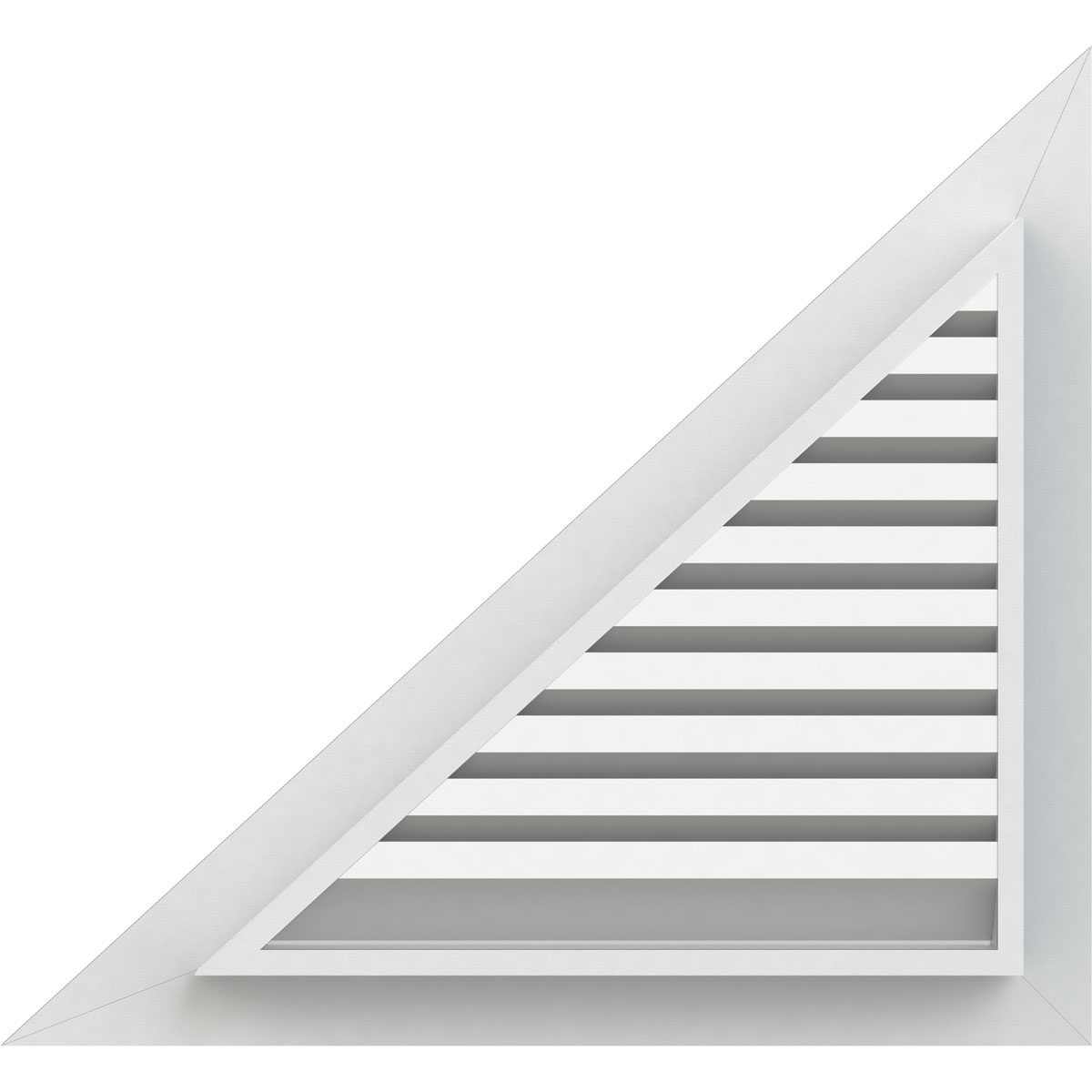 36"W x 36"H Right Triangle Gable Vent - Right Side (43 5/8"W x 43 5/8"H Frame Size) 12/12 Pitch: Functional, PVC Gable Vent w/ 1" x 4" Flat Trim Frame