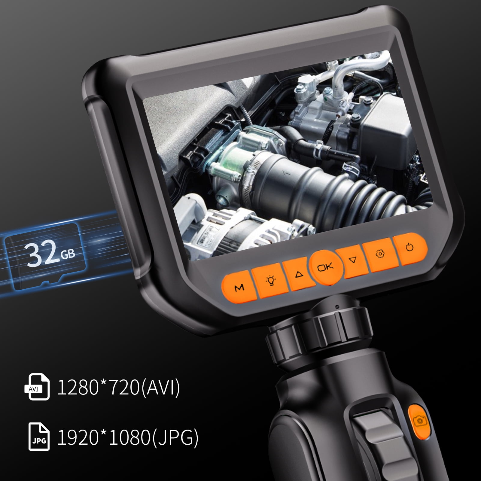 Daxiongmao 4.3Inch Screen Two-Way Articulating Borescope with 32G Card, 1080 HD 3.3ft Semi-Rigid Cable, Borescope Endoscope Camera with Light, IP67 Waterproof Sewer Camera, Gadgets for Men