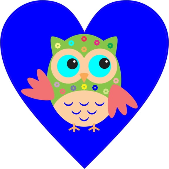 4in x 4in Dark Blue Owl Heart Bumper Sticker Vinyl Cup Vehicle Decal