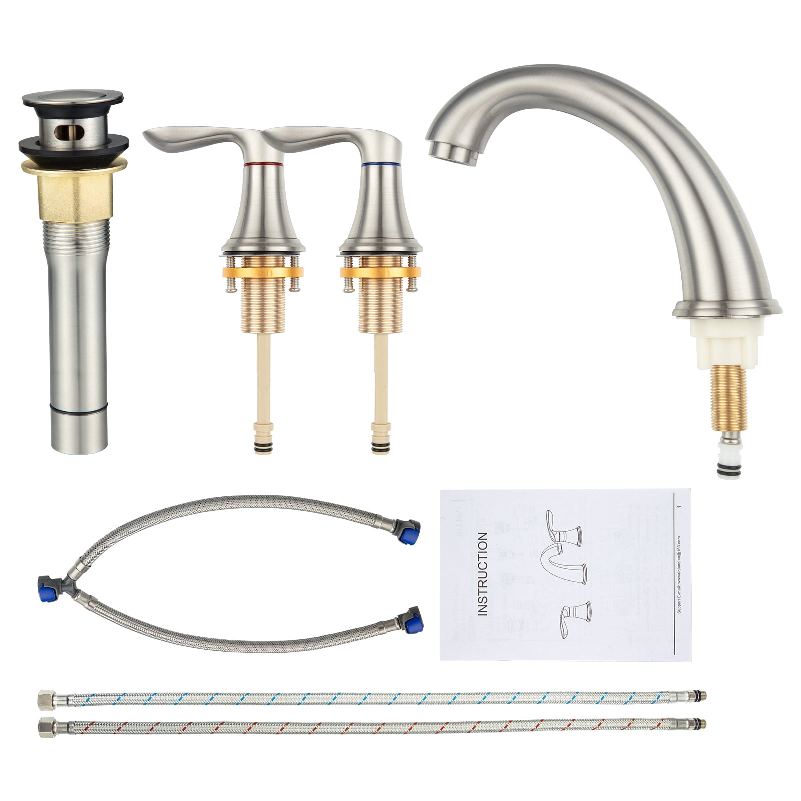 Bathroom Faucets for Sink 3 Hole, Faucet for Bathroom Sink, Bathroom Faucet with Pop up Drain and Cold Hot Water Lines