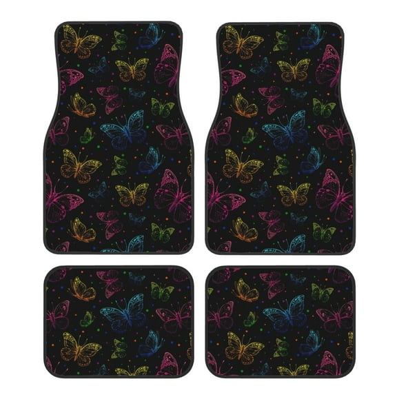 Yiaed Butterfly Print Carpet Floor Mats for Cars, Auto Accessories Front & Rear Car Floor Mats Car Floor Foot Mat Sets of 4 Pieces