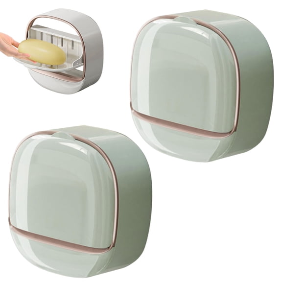 Travel Soap Dish Shower Wall Mount Soap Holder, Bathroom Soaps Bar Storage Stand with Drainage Self Draining Soap Flip Lid Box Container for Shower,Kitchen,Bath Tub,Gym