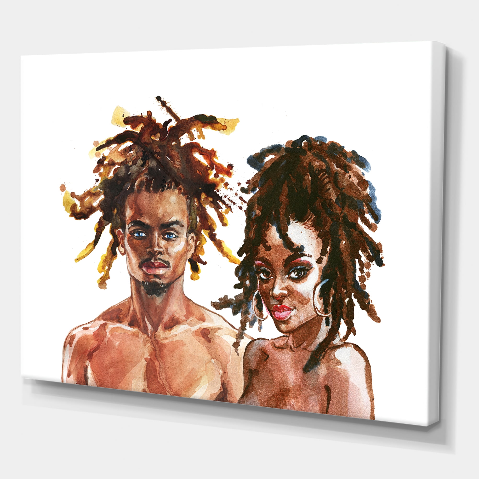 Portrait of African American Couple 32 in x 16 in Painting Canvas Art Print, by Designart