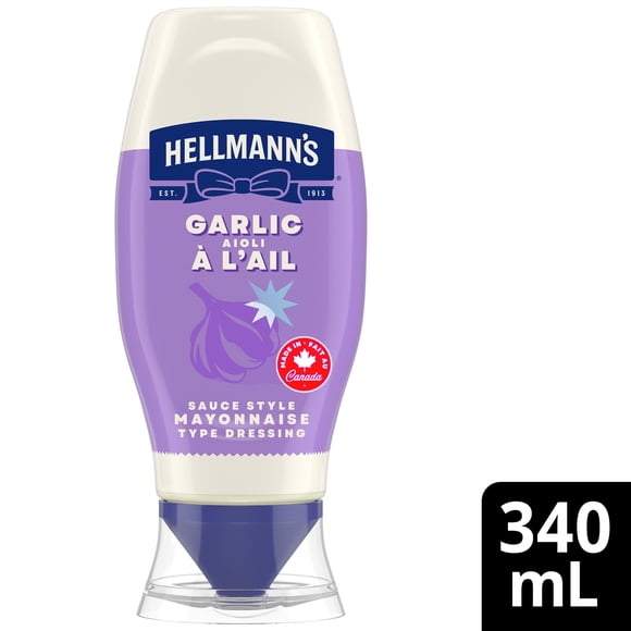Aïoli à l’ail Hellmann’s, sans gluten et cachère, bouteille souple, 340 ml
