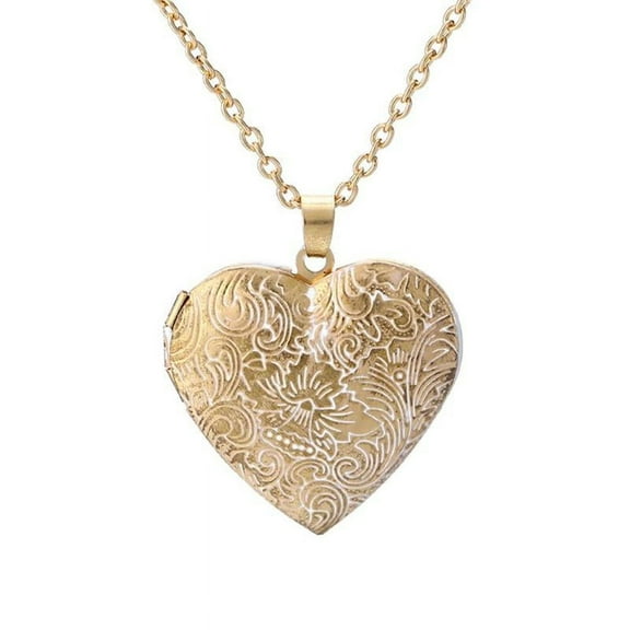 ZOUBAOQ Gold Heart Photo Picture Frame Locket Pendant Chain Jewely7 Gift Necklace