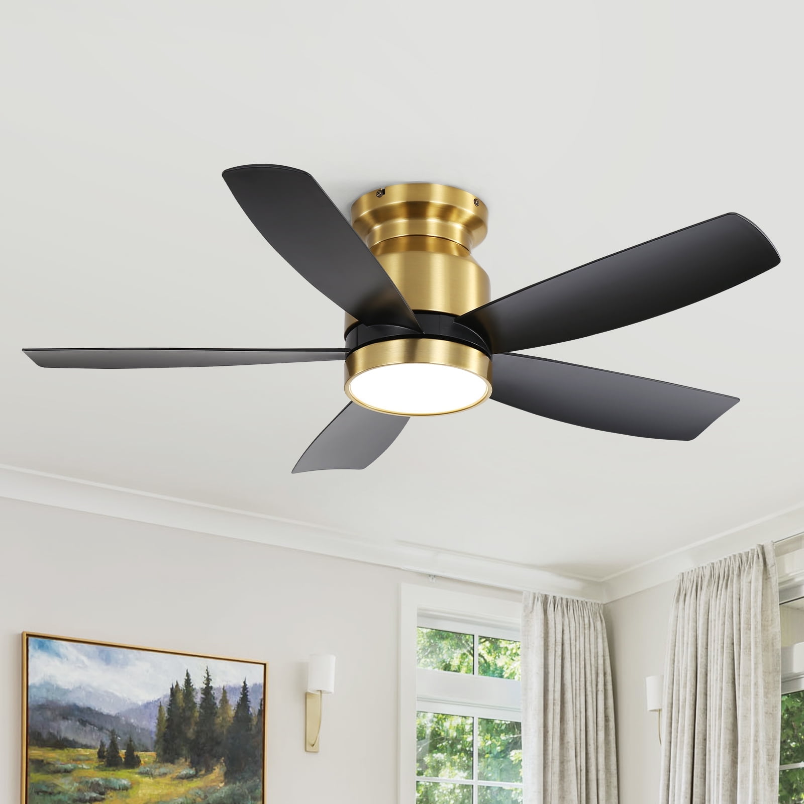 Sofucor 42 Inch Ceiling Fan with Lights and Remote for Bedroom Black and Gold