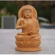 DharmaObjects Hand Carved Kadam Wood Blessing Sitting Buddha Statue (6" Tall X 3.5" Wide)