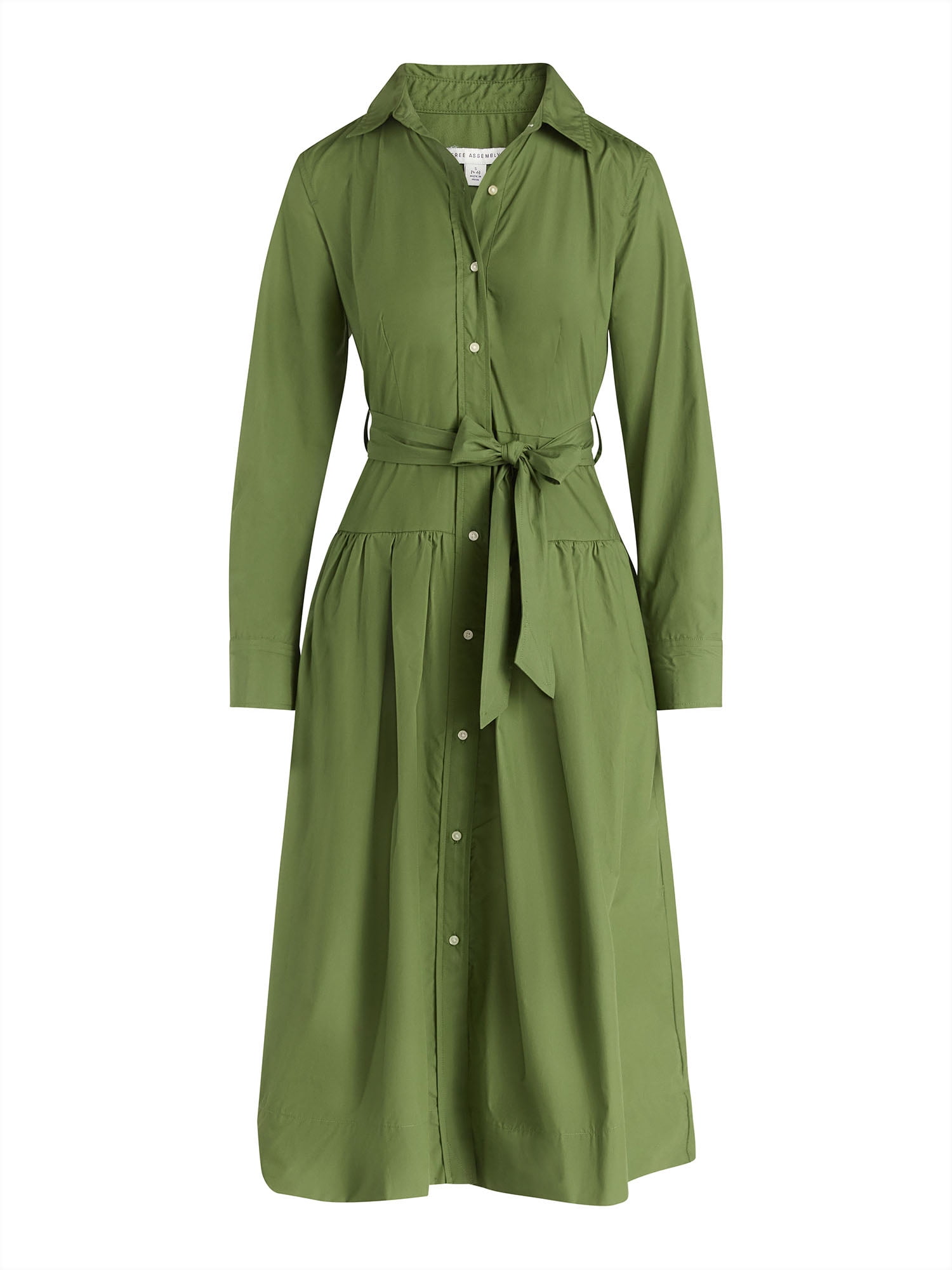Free Assembly Women's and Women’s Plus Belted Cotton Maxi Shirtdress with Long Sleeves, Sizes XS-4X