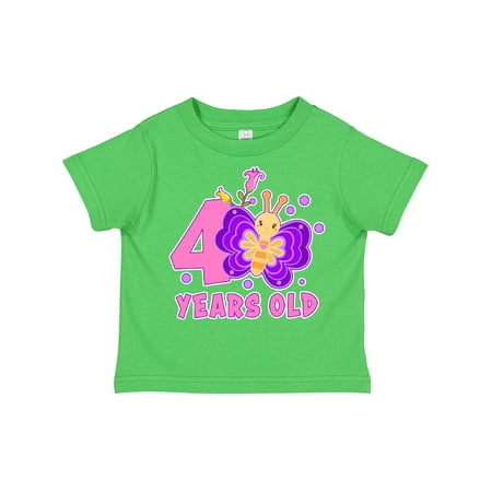 

Inktastic 4 Years Old with Butterfly and Flowers Gift Toddler Toddler Girl T-Shirt