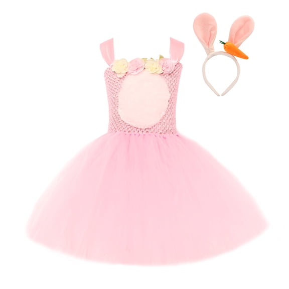 Casual Dress for Girl Toddler Girls Pink Adorable Easter Bunny Princess Dress Cute Plush Rabbit Ears Party Mesh Tufted Dress