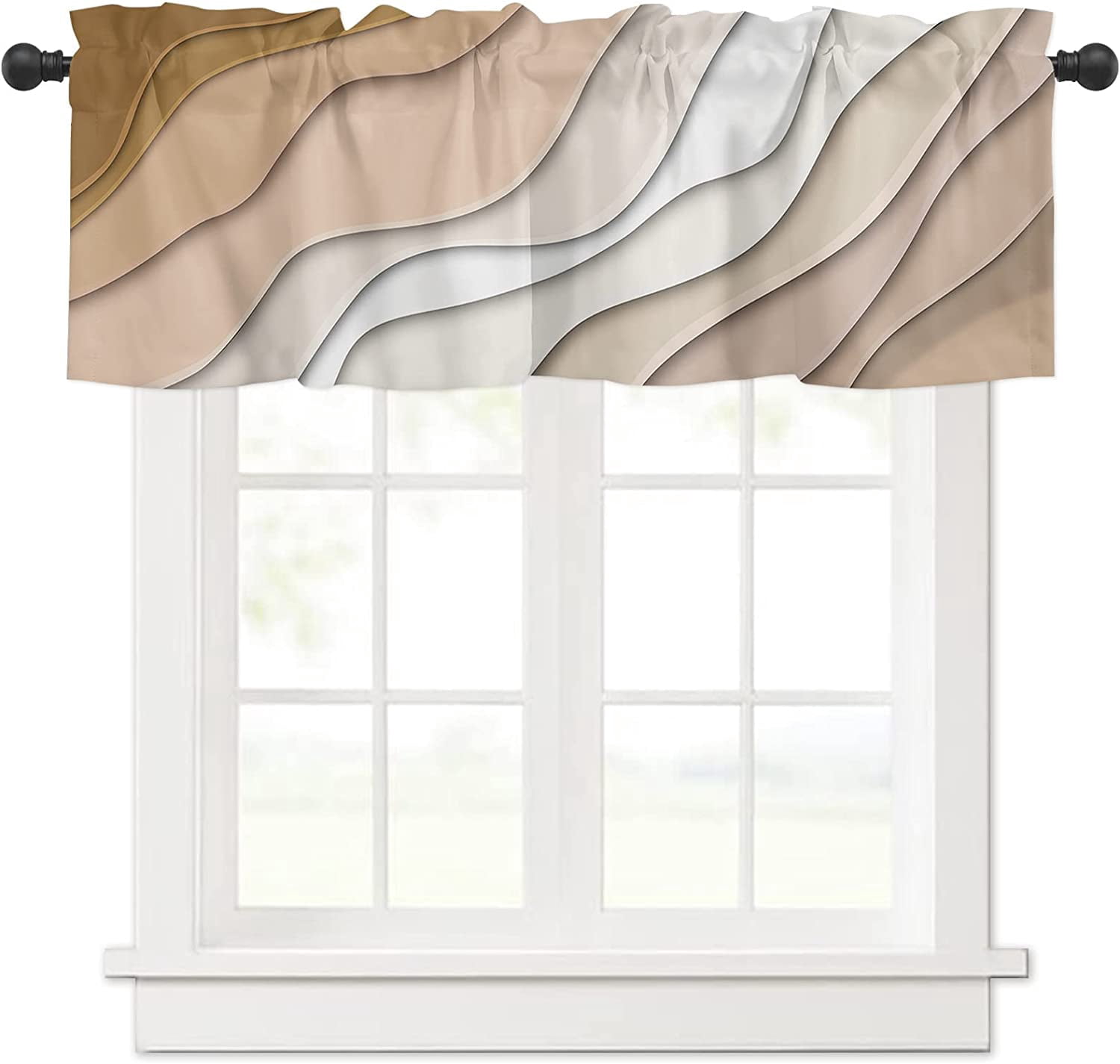 Alishomtll Curtain Valances for Kitchen Living Room Bedroom Brown Rod ...