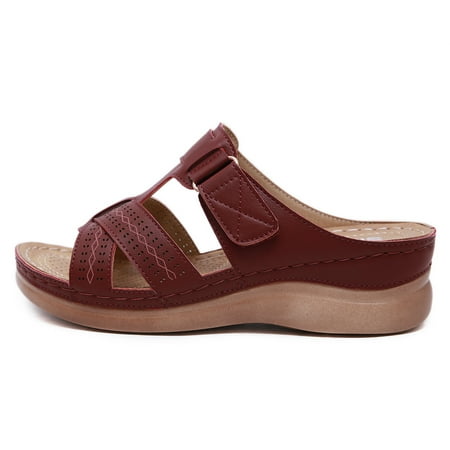 

Women‘s Comfortable Wedge Heel Slides Sandals Faux Leather Open Toe Sandals Women‘s Footwear