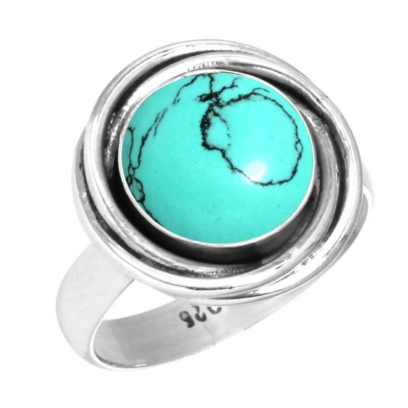 925 Silver Ring For Women - Men Blue Turquoise Stone Silver Ring Size 11 December Birthstone Fashion Silver Ring Size 11 Gift For Girl Friend On New Year 925 Gemstone Silver Jewelry