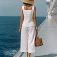 thumbnail image 5 of ibuvkizy Womens Two Piece Sets Linen Square Neck Sleeveless Button Front Tank Tops and High Waist Wide Leg Cropped Capri Pants with Pockets,Coastal Minimal Vacation Matching Outfits Sets, 5 of 7