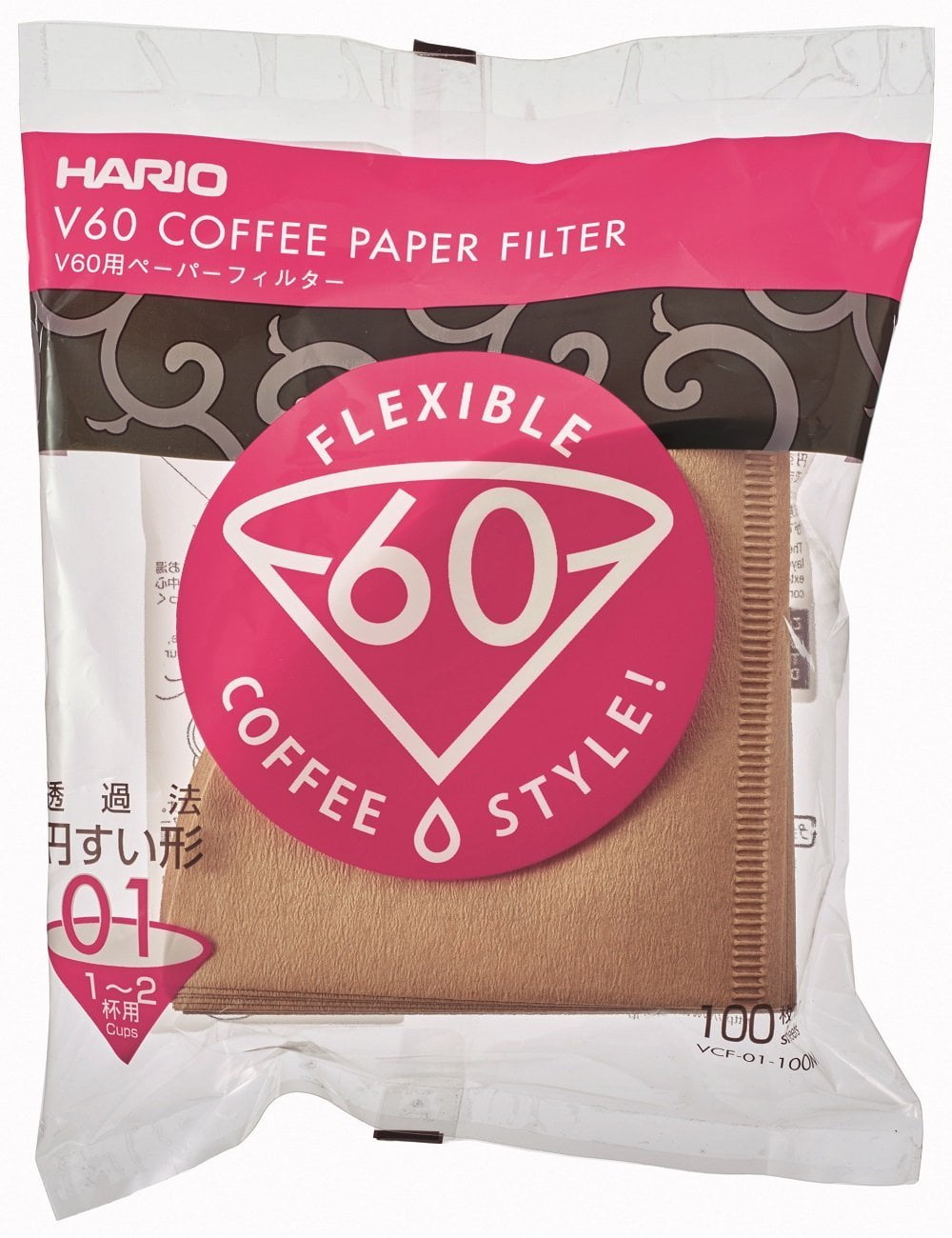 Hario V60 Misarashi Natural Coffee Paper Filters, 100Count (Size 01