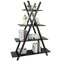 HomGarden 4-Shelves Open Bookcase, A-Frame Ladder Bookshelf Home Black