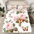 thumbnail image 2 of Manfei Floral Rose Girl Twin Sheet Sets 3pcs,Flying Butterflies Twin Fitted Sheet Microfiber,Dreamy Princess Breathable Flat Sheet,Breathable Home Decor, 2 of 7