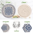 thumbnail image 4 of Haosy Set of 6 Drink Woven Coaster with Holder Heat Resistant Non-Slip Bar Coasters 4 Inches Blue Porcelain Chrysanthemum, 4 of 7
