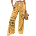 thumbnail image 5 of Wutalume Women's Retro Floral Print Wide Leg Pants, Casual Drawstring Beach Trousers with Pockets, Loose Flowy Spring Bottoms for Travel,Yellow XL, 5 of 6