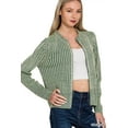thumbnail image 2 of Zenana Ribbed Two Tone Zip Up Sweater Cardigan (DKGREEN, M), 2 of 3