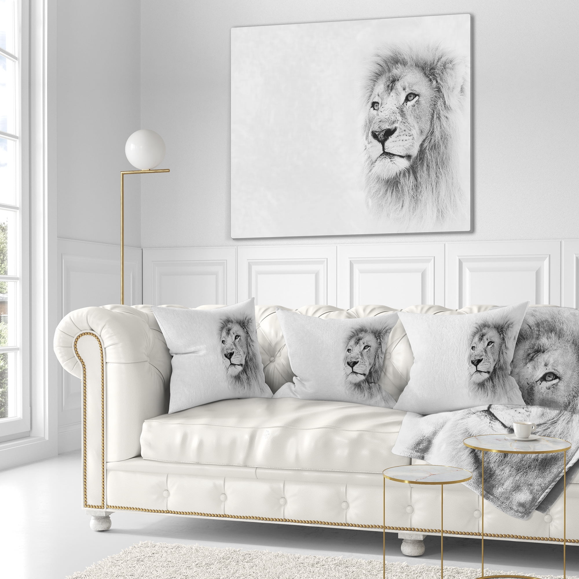 Designart Lion Face on Card Banner - Animal Throw Pillow - 18x18