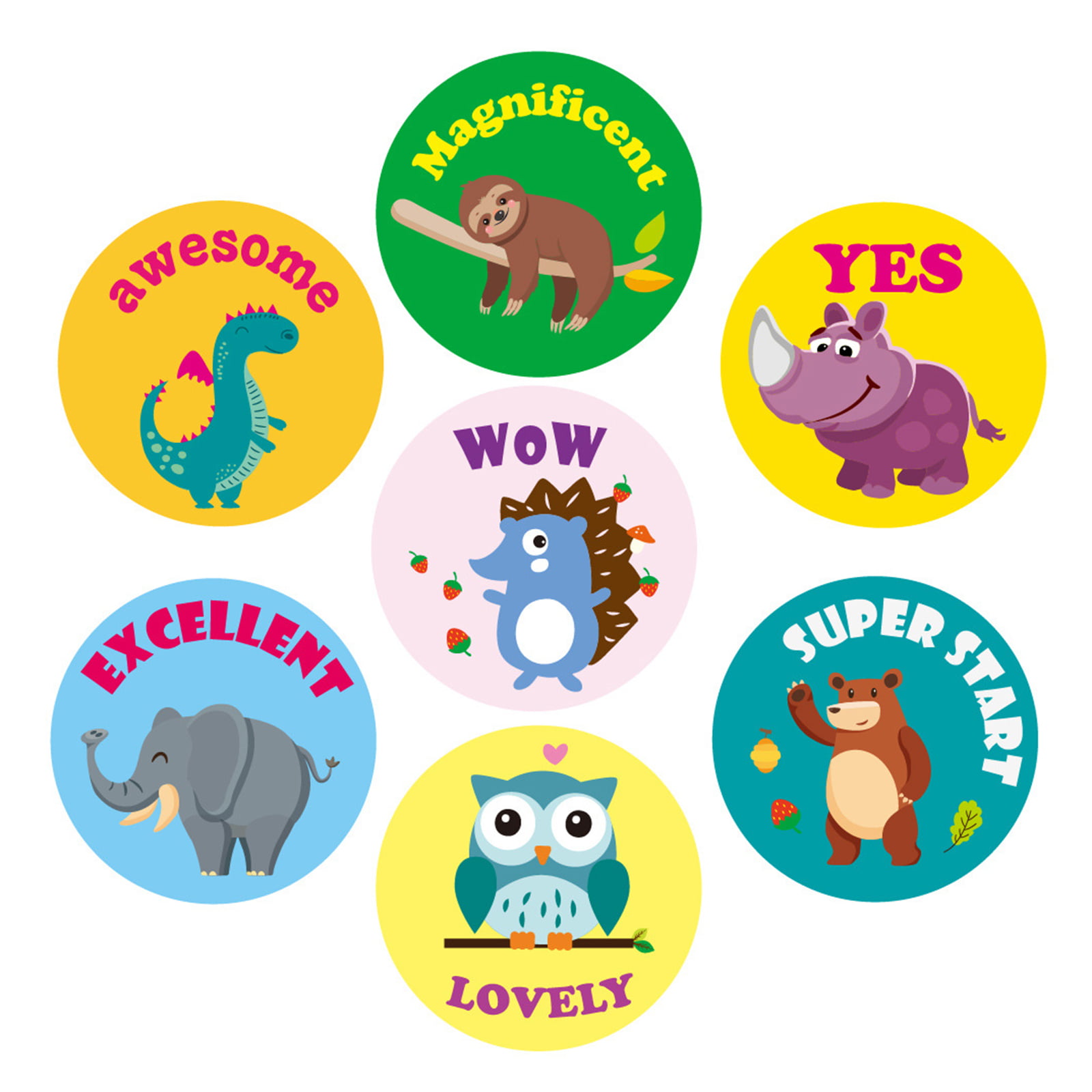600 Incentive Stickers Adorable Round Animal Encouraging Stickers Teacher Reward Motivational Sticker in 16 Designs with Perforated Line Each Measures 1.5 in Diameter