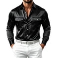 thumbnail image 3 of Kukoosong Men's Lapel Collar Button‑Down Satin Dress Shirt, Regular Fit Long Sleeve Formal Tops with Dual Chest Pockets, Wrinkle Resistant Shirt for Business Party Prom Wear, 3 of 5