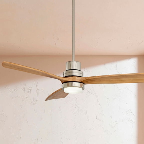 52" Casa Vieja Delta-Wing DC Modern 3 Blade Indoor Ceiling Fan with LED Light Remote Control Brushed Nickel Natural Solid Wood for Living Room Kitchen