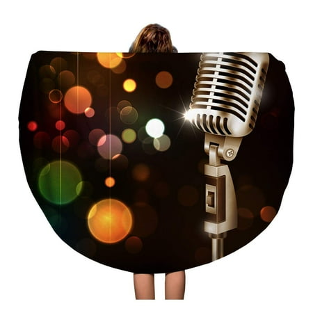 Myine Electronics KDAGR 60 inch Round Beach Towel Blanket Karaoke of Vintage Microphone on Abstract Bokeh Mike Electronic Travel Circle Circular Towels Mat Tapestry Beach Throw ()