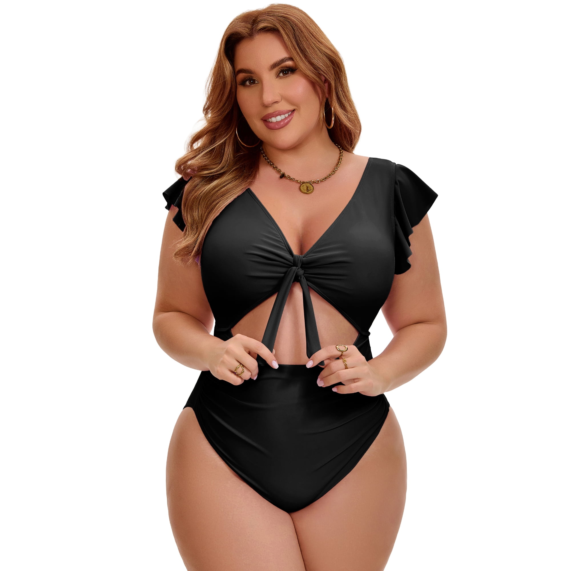 DARING DIVA Women's Plus 1 Piece Bikini Bathing Cut Out Suit L Black